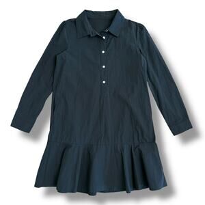 Black Cotton Collared Drop Waist Shirt‎ Dress Women’s S Long Sleeve Ruffle Hem